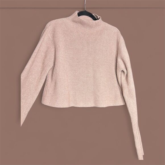 Dress Forum Women's Chocolate Brown Mock Neck Cropped Ribbed Sweater - Picture 1 of 8